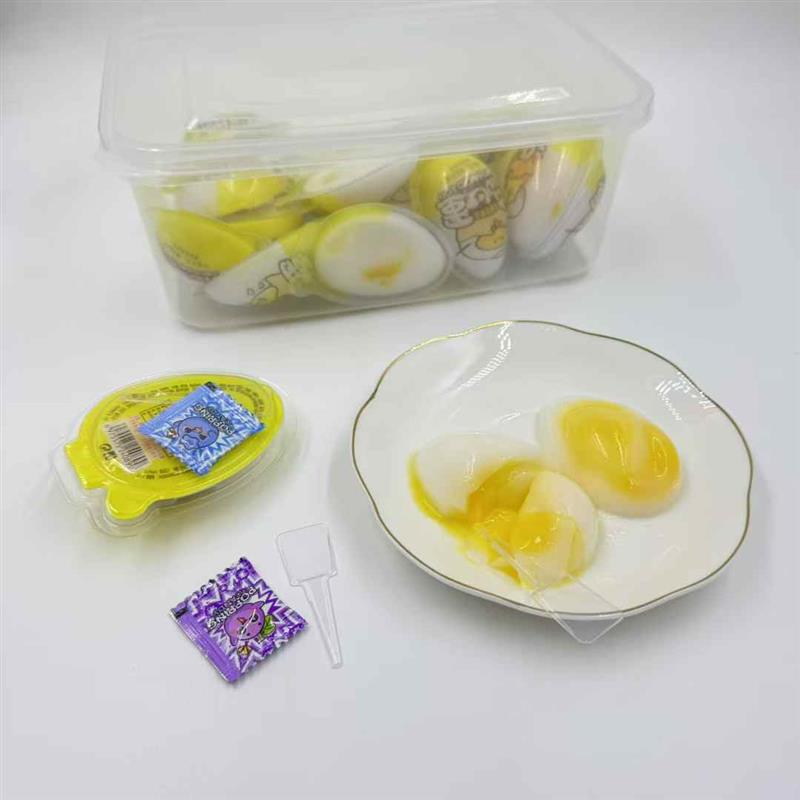 Center filled jelly egg with poping